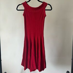 Red drop waist knit dress